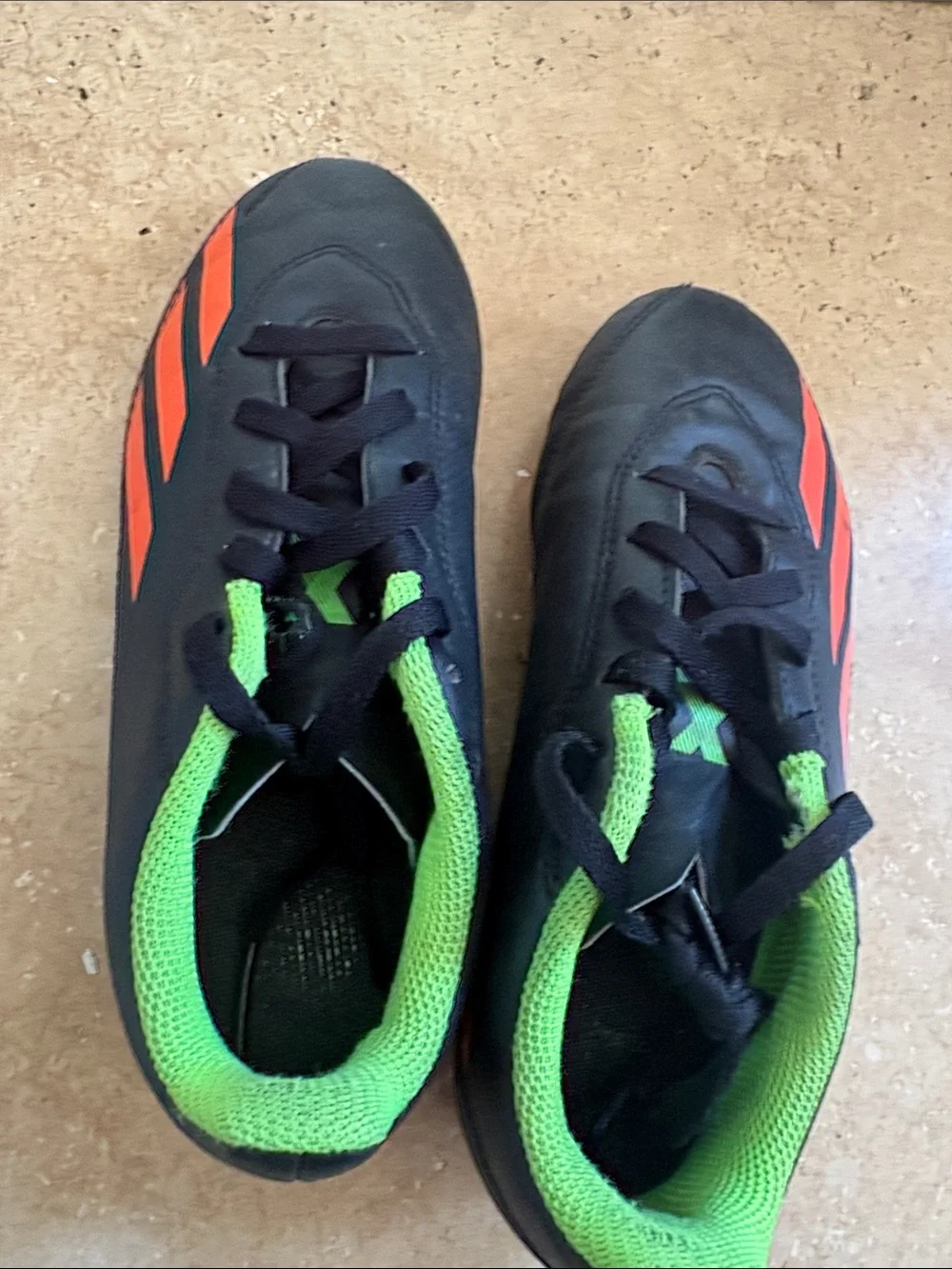 adidas Kids Black Sneakers with Green Interior and Red Stripes